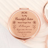 "โจGoddess Glamโจ 65mm Round Double-sided Button Makeup Mirror, Romantic Rose Gold Plating, Sweet Blessings Engraved, 2x Magnification, HD Glass, In Stock for Quick Delivery! The perfect gift for your sister, ideal for all kinds of festive occasions! ๐